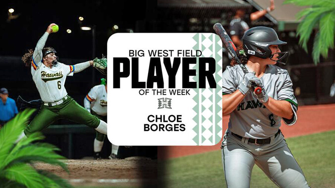 U H softball player Borges with Player of the Week graphic